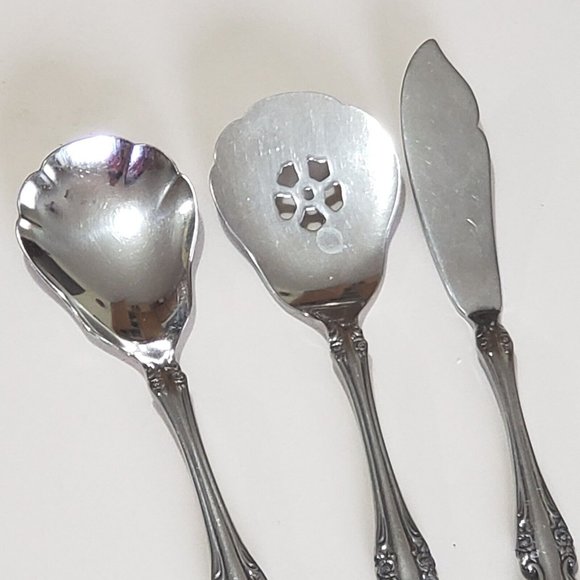 Oneida Brahms Serving 3pc Set butter knife jelly & sugar shell spoon stainless - Picture 2 of 8